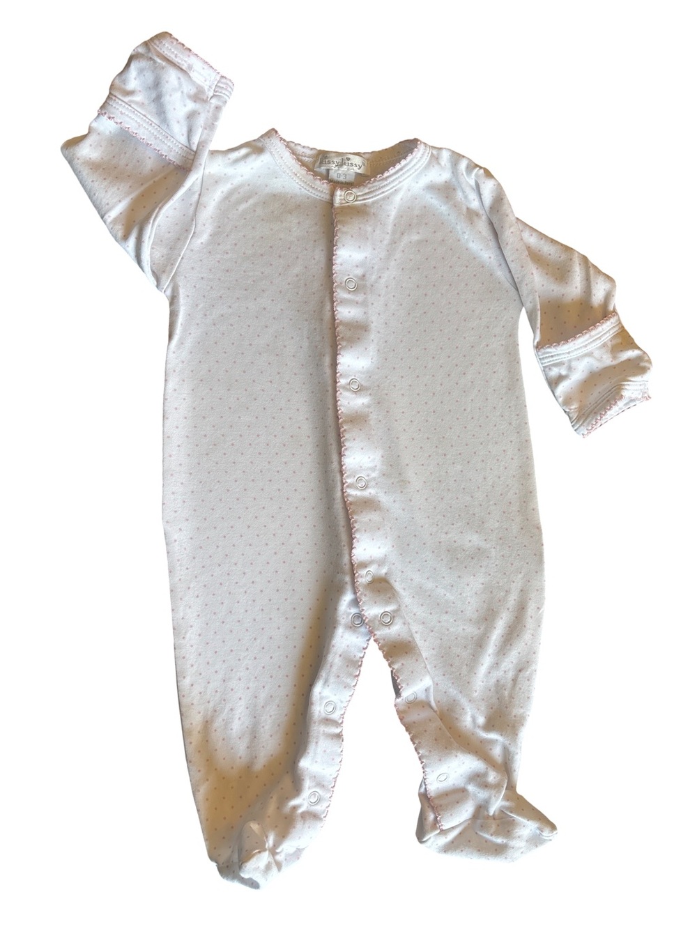 Kissy kissy Baby Girl White Footed One-Piece with Pink Dot Trim